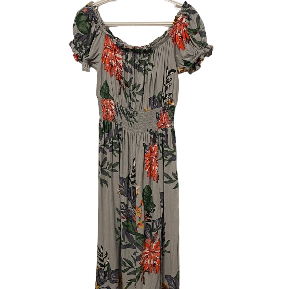 Women’s Patrons of Peace Grey & Floral Midi Dress Size Medium